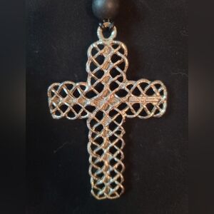Handcrafted intricate Steel Cross Sweater Necklace